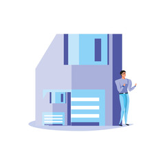 business man elegant with floppy disk