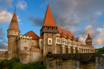 Medieval Castle Corvin in Hunedoara,   Is built in Renaissance-Gothic, Located in the Transylvania, Romania, Europe . Tourism in Europe.