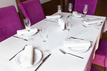 Restaurant table setting for a celebration