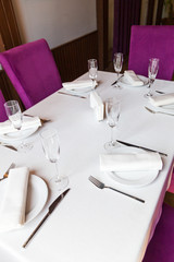 Restaurant table setting for a celebration