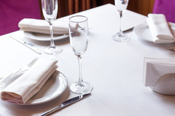 Restaurant table setting for a celebration