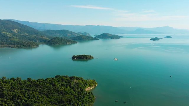 Gulf Ilha Grande, Atlantic ocean, coast, islands (Paraty, Brazil) aerial view, drone footage