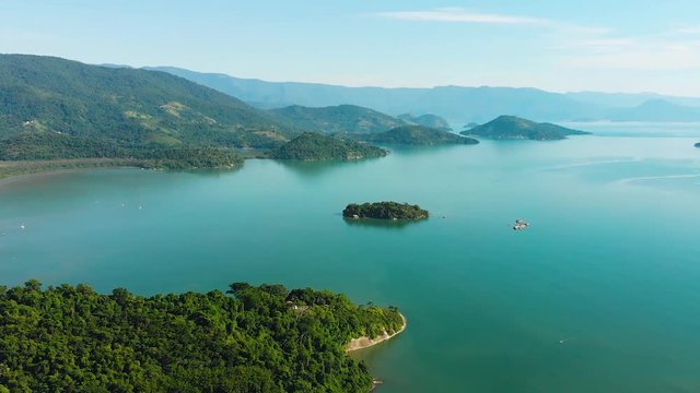 Gulf Ilha Grande, Atlantic ocean, coast, islands (Paraty, Brazil) aerial view, drone footage
