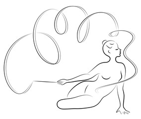 Rhythmic gymnastics. Silhouette of a girl with a ribbon. Beautiful gymnast. The woman is slim and young. Vector illustration