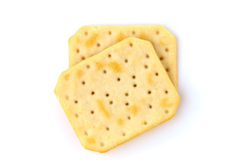 Crackers on a white background. Salty crackers close up on a white background.