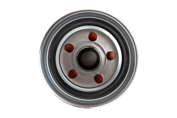 Oil filter on a white background. Car filter close up.