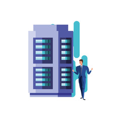 business man elegant with data center server