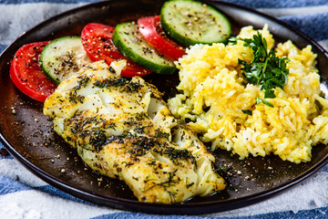 Fish dish - fried cod fillet and vegetables