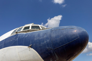 Old russian jet airplane in an old airfield.