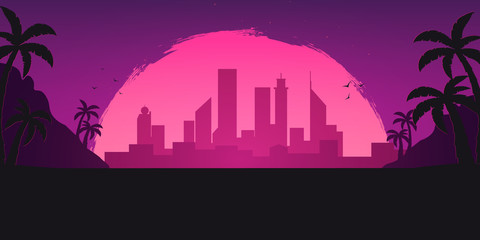 Fototapeta premium Beautiful Urban City Landscape with sunset sky.