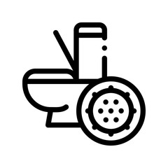 Bacteria Germ And Toilet Bowl Vector Sign Icon Thin Line. Infection Micro Organism From Flush Toilet Linear Pictogram. Microbe Type Virus Biology Microorganism Contour Monochrome Illustration