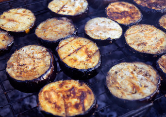 Cut slice eggplant on the grill .