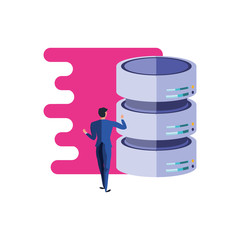 business man elegant with data center disks