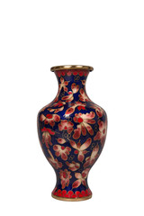 Antique Chinese Cloisonne enamel vase isolated on white background