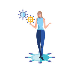 business woman elegant with gears pinions