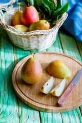 pear, ripe juicy pear on the kitchen table