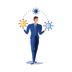 business man elegant with gears pinions