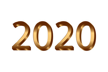 2020 Gold 3D number isolated on white background. Bright golden design greeting card, Christmas banner, holiday celebration, decoration poster, calendar Vector illustration
