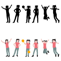 vector, isolated, flat style, no face, little girl, set