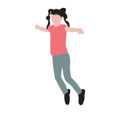  isolated, flat style, no face, little girl jumping