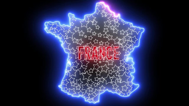 France map with neon light. Creative outline of French country