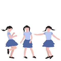  flat style, no face, little girl, set