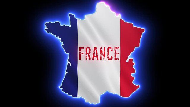 France map with neon light. Creative outline of French country with flag