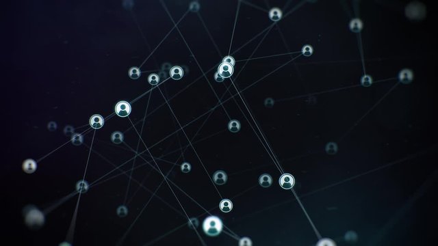 Rotating Social Connections Network on Dark Backdrop. Seamlessly looping animated background.