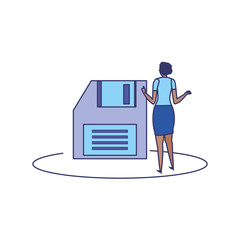 business woman elegant with floppy disk