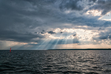 Dramatic rainy sea landscape over Swedish sea