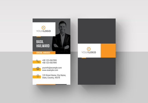 Gray and White Business Card Layout with Orange Accents