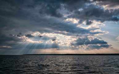 Dramatic rainy sea landscape over Swedish sea coast