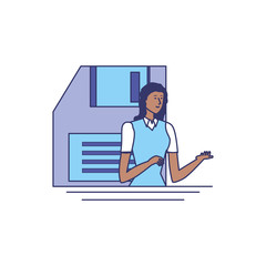 business woman elegant with floppy disk
