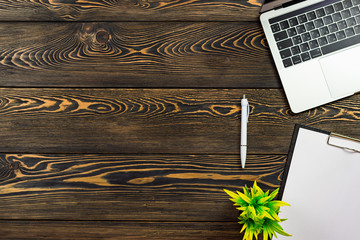 Desk top with copy workspace. Laptop on the table. Place for your text.