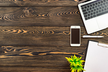 Desk top with copy workspace. Laptop on the table. Place for your text.