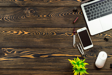 Desk top with copy workspace. Laptop on the table. Place for your text.