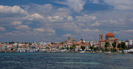 Panoramic view of Aegina town in Aegina island, Saronic gulf, Greece.