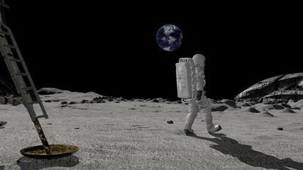 Astronaut discovers an alien ship on the moon. Conspiracy Theory Concept.