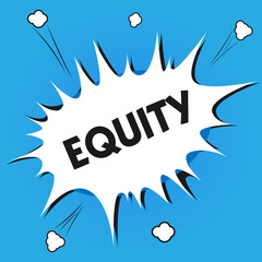 Writing note showing Equity. Business photo showcasing quality of being fair and impartial race free One hand Unity.