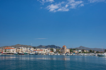 Panoramic view of Aegina town in Aegina island, Saronic gulf, Greece.