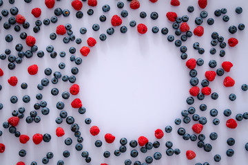 Seasonal fruits, blueberry and raspberry, Empty place for an inscription