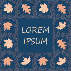 Autumn background, frame, contours leaves, dark blue background, design for autumn season sale banner, poster or thanksgiving greeting card