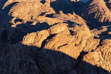 Egypt. Mount Sinai in the morning at sunrise. (Mount Horeb, Gabal Musa, Moses Mount). Pilgrimage place and famous touristic destination.