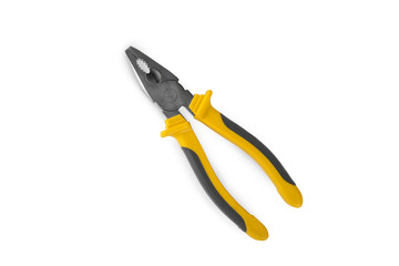 Pliers yellow and black color on white background. Pliers isolated on white