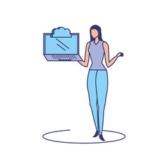 business woman with laptop and cloud computer