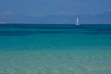 Fototapeta premium The clear and blue waters of Mediterranean sea in the Saronic gulf, Greece.