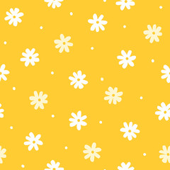 Seamless pattern with simple little flowers in pastel color. Floral repeatable background with chamomile. Cute childish print. Vector illustration in Scandinavian decorative style. - 282932957