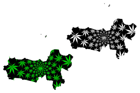 Central Java (Subdivisions of Indonesia, Provinces of Indonesia) map is designed cannabis leaf green and black, Jawa Tengah map made of marijuana (marihuana,THC) foliage,....