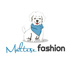 Maltese dog wear blue bandanas and vector design elements, cartoons, characters, dog fasion designs, and logo illustrations.