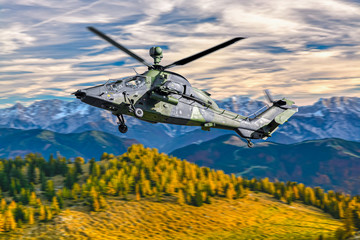 German military armed attack helicopter in flight